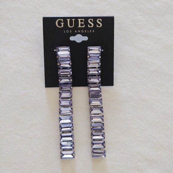 NWT GUESS Modern 💙Blue-Cube GemStone Earrings/Jewelry - Picture 1 of 3